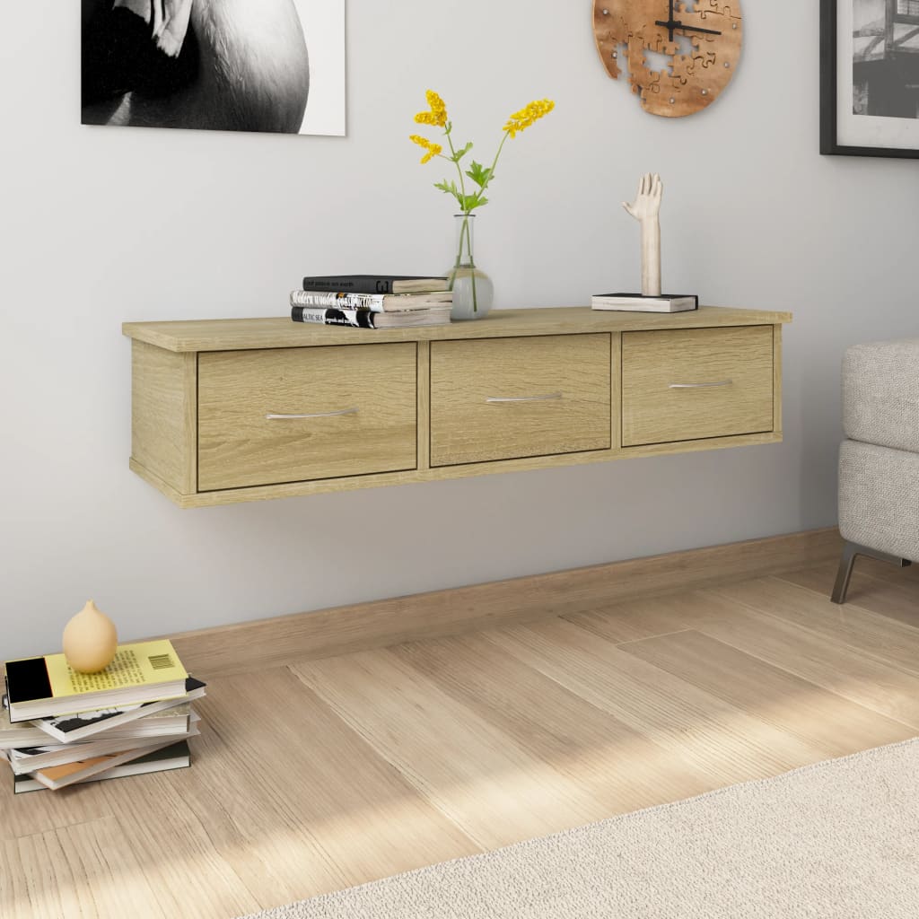 vidaXL Wall-mounted Drawer Shelf Sonoma Oak 88x26x18.5 cm Engineered Wood