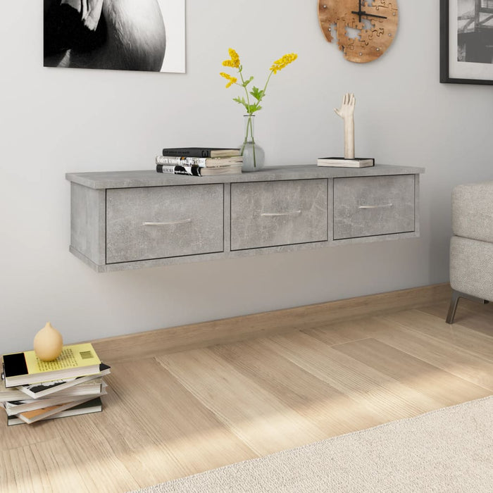 vidaXL Wall-mounted Drawer Shelf Concrete Grey 88x26x18.5 cm Engineered Wood