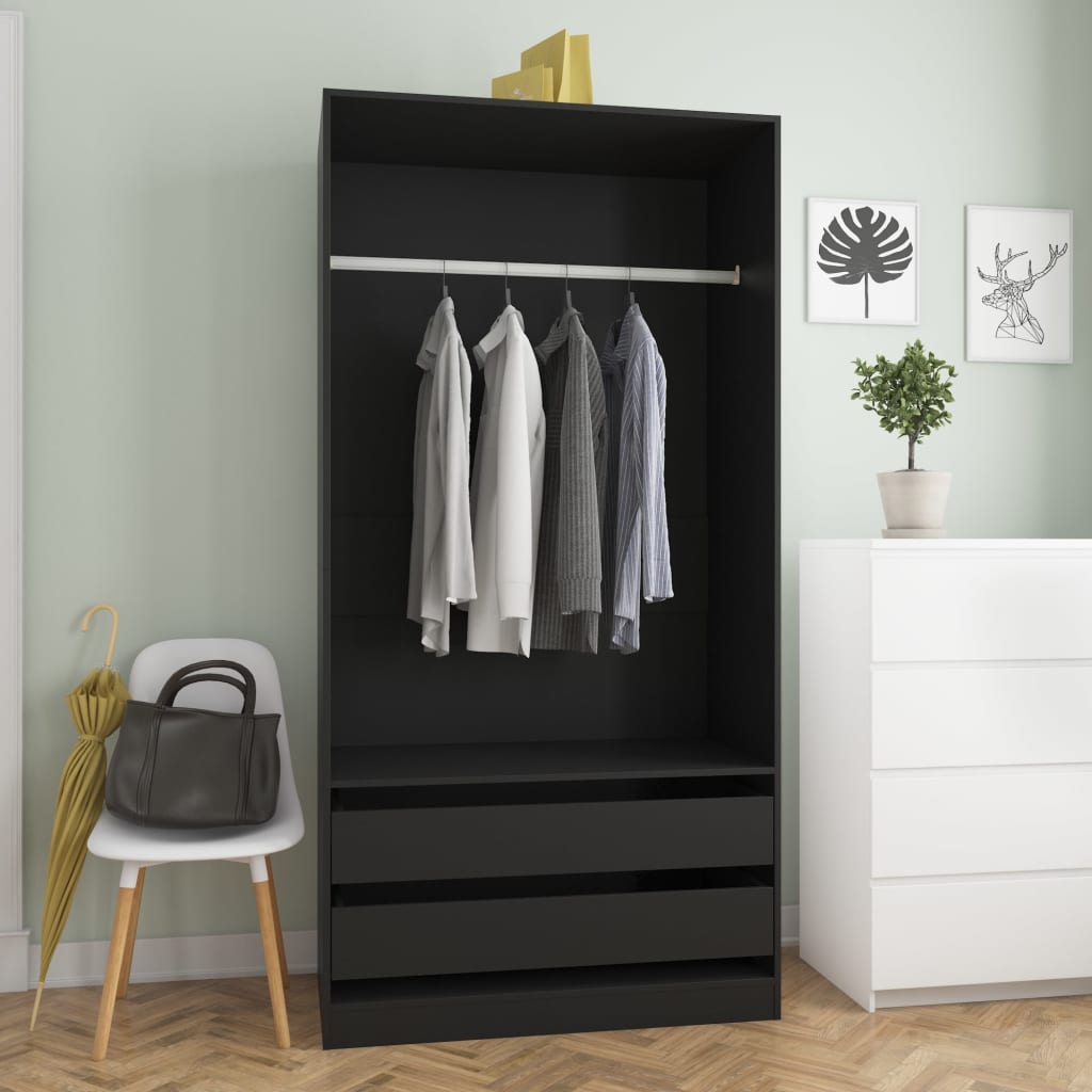 vidaXL Wardrobe Black 100x50x200 cm Engineered Wood