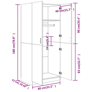 vidaXL Wardrobe Sonoma Oak 80x52x180 cm Engineered Wood