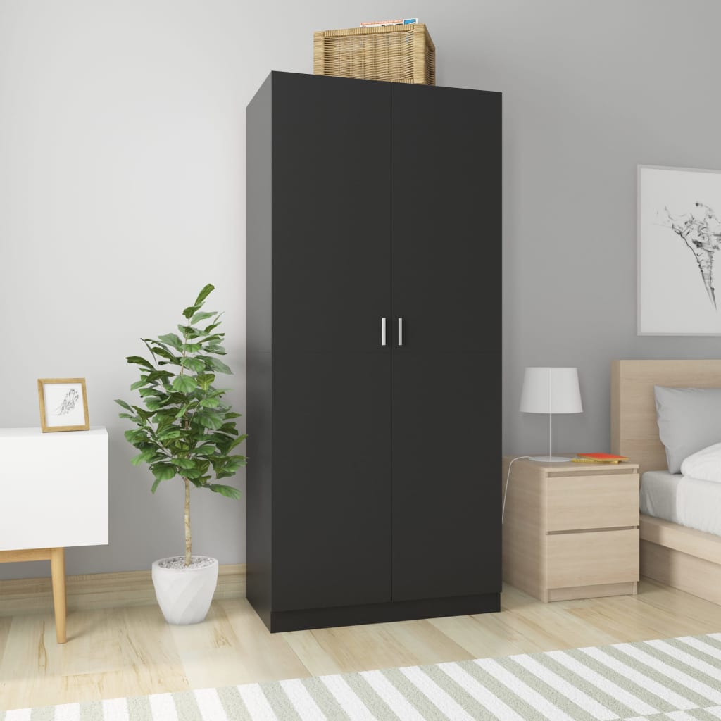 vidaXL Wardrobe Black 90x52x200 cm Engineered Wood