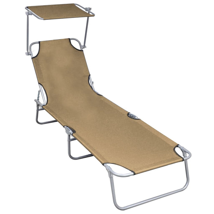 vidaXL Folding Sun Lounger with Canopy Taupe Aluminium