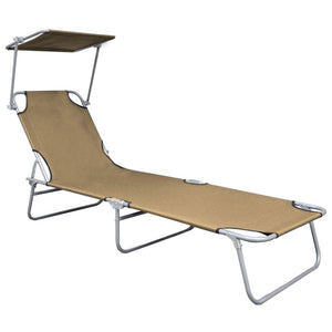 vidaXL Folding Sun Lounger with Canopy Taupe Aluminium