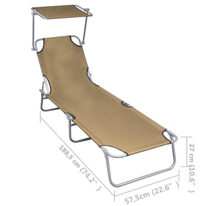 vidaXL Folding Sun Lounger with Canopy Taupe Aluminium