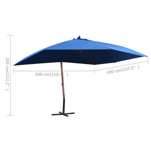 vidaXL Hanging Parasol with Wooden Pole 400x300 cm Blue