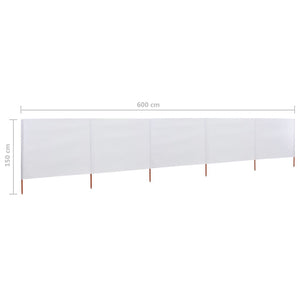 vidaXL 5-panel Wind Screen Fabric 600x120 cm Sand White