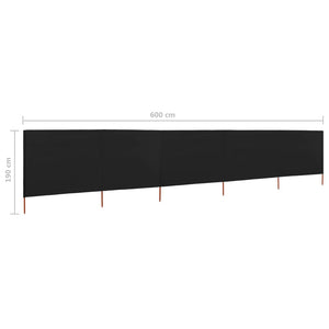 vidaXL 5-panel Wind Screen Fabric 600x160 cm Black