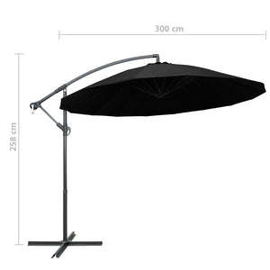 vidaXL Hanging Parasol Black 3 m Aluminium Pole