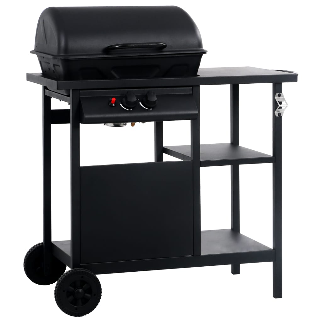 vidaXL Gas BBQ Grill with 3-layer Side Table Black