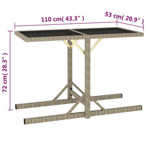 vidaXL Garden Table Beige 110x53x72 cm Glass and Poly Rattan