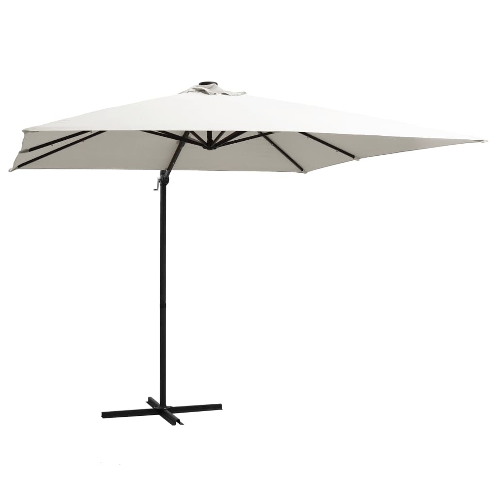 vidaXL Cantilever Umbrella with LED lights and Steel Pole 250x250 cm Sand