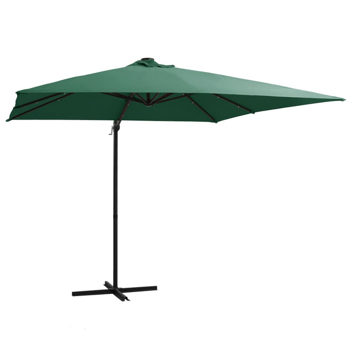 vidaXL Cantilever Umbrella with LED lights and Steel Pole 250x250 cm Green