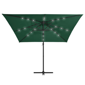 vidaXL Cantilever Umbrella with LED lights and Steel Pole 250x250 cm Green