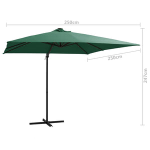 vidaXL Cantilever Umbrella with LED lights and Steel Pole 250x250 cm Green