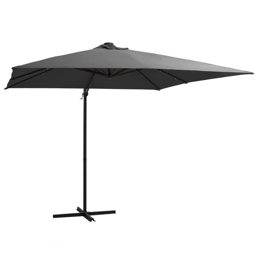 vidaXL Cantilever Umbrella with LED lights and Steel Pole 250x250 cm Anthracite