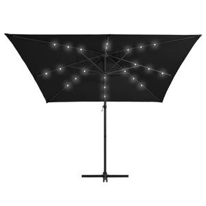 vidaXL Cantilever Umbrella with LED lights and Steel Pole 250x250 cm Black