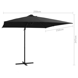 vidaXL Cantilever Umbrella with LED lights and Steel Pole 250x250 cm Black