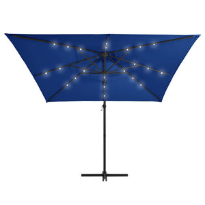 vidaXL Cantilever Umbrella with LED lights and Steel Pole 250x250 cm Azure Blue