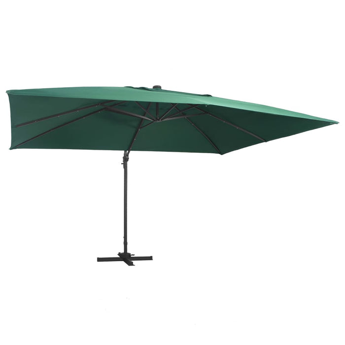 vidaXL Cantilever Umbrella with LED Lights and Aluminium Pole 400x300 cm Green