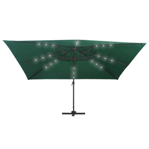 vidaXL Cantilever Umbrella with LED Lights and Aluminium Pole 400x300 cm Green