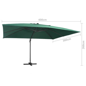 vidaXL Cantilever Umbrella with LED Lights and Aluminium Pole 400x300 cm Green