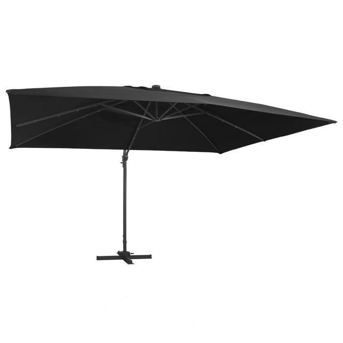 vidaXL Cantilever Garden Parasol with LED Lights and Aluminium Pole 400x300 cm Black