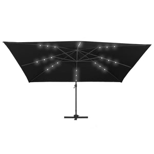 vidaXL Cantilever Garden Parasol with LED Lights and Aluminium Pole 400x300 cm Black