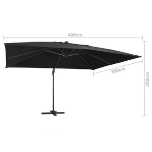 vidaXL Cantilever Garden Parasol with LED Lights and Aluminium Pole 400x300 cm Black