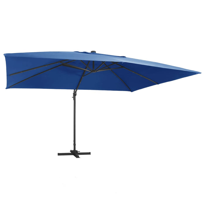 vidaXL Cantilever Umbrella with LED Lights and Aluminium Pole 400x300 cm Azure blue