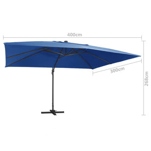 vidaXL Cantilever Umbrella with LED Lights and Aluminium Pole 400x300 cm Azure blue