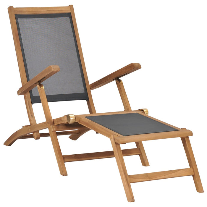 vidaXL Deck Chair with Footrest Solid Teak Wood Black