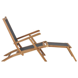 vidaXL Deck Chair with Footrest Solid Teak Wood Black