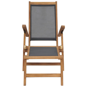 vidaXL Deck Chair with Footrest Solid Teak Wood Black