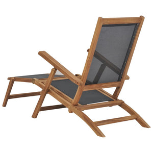 vidaXL Deck Chair with Footrest Solid Teak Wood Black