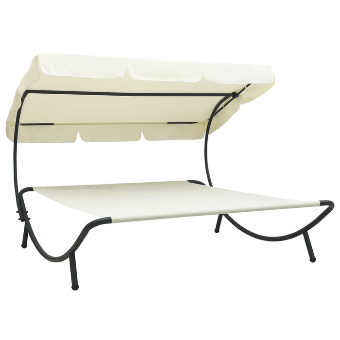 vidaXL Outdoor Lounge Bed with Canopy Cream White