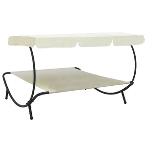 vidaXL Outdoor Lounge Bed with Canopy Cream White