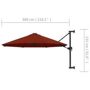 vidaXL Wall-Mounted Parasol with Metal Pole 300 cm Terracotta