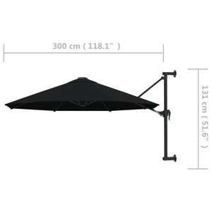 vidaXL Wall-Mounted Parasol with Metal Pole 300 cm Black