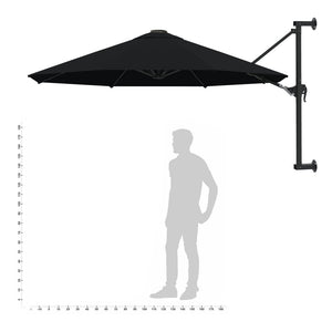 vidaXL Wall-Mounted Parasol with Metal Pole 300 cm Black