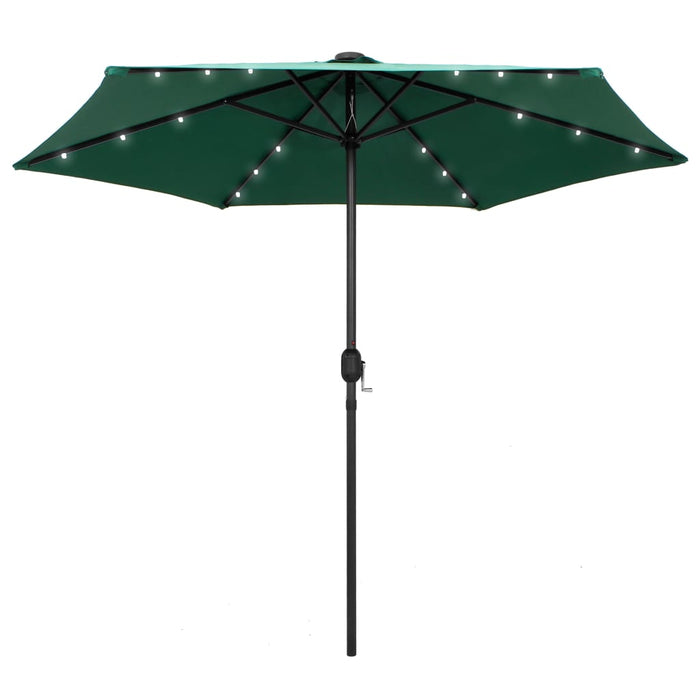 vidaXL Garden Parasol with LED Lights and Aluminium Pole 270 cm Green