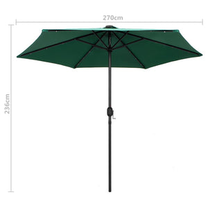 vidaXL Garden Parasol with LED Lights and Aluminium Pole 270 cm Green