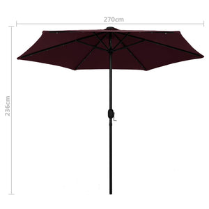 vidaXL Parasol with LED Lights and Aluminium Pole 270 cm Bordeaux Red