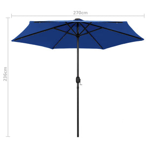 vidaXL Parasol with LED Lights and Aluminium Pole 270 cm Azure Blue