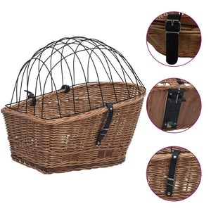 vidaXL Bike Rear Basket with Cover 55x31x36 cm Natural Willow