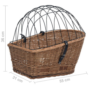 vidaXL Bike Rear Basket with Cover 55x31x36 cm Natural Willow