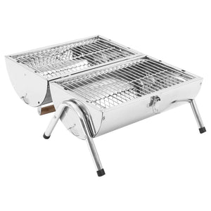 vidaXL Portable Tabletop Charcoal BBQ Grill Stainless Steel Double Grids