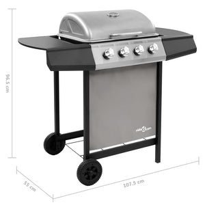 vidaXL Gas BBQ Grill with 4 Burners Black and Silver (FR/BE/IT/UK/NL only)