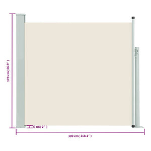 vidaXL Patio Retractable Side Awning 170x300 cm Cream