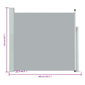 vidaXL Patio Retractable Side Awning 170x300 cm Grey