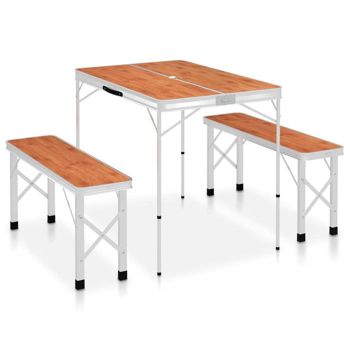 vidaXL Folding Camping Table with 2 Benches Aluminium Brown